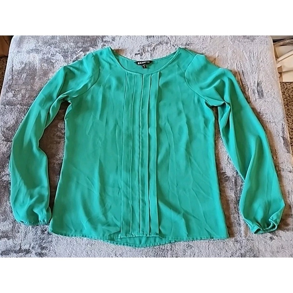 Express Long Sleeve Semi Sheer Blouse Green Size XS